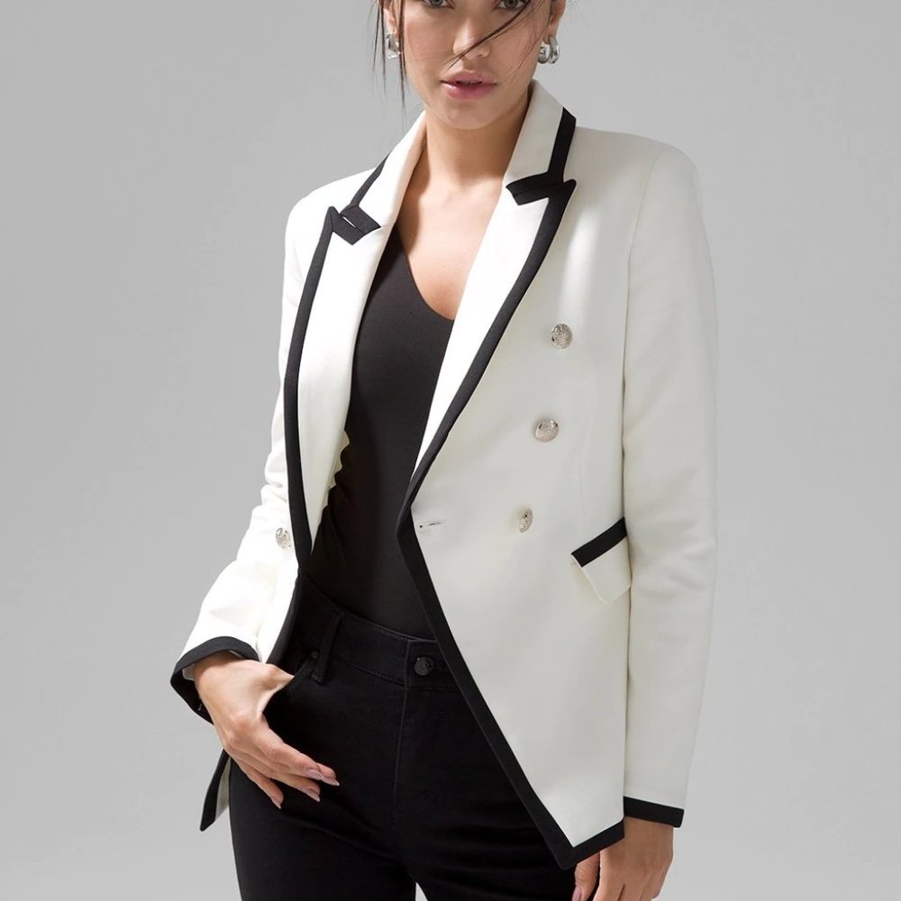 White House Black Market Double-Breasted Blazer White Black